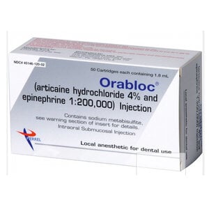 Orabloc 4% Articaine HCl with Epinephrine 1:200,000 Injection Cartridges, 1.8 mL, Box of 50