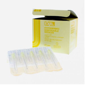 Exel Hypodermic Needle, 20G x 1", Regular Wall, Sterile, Yellow Hub, 100/Box