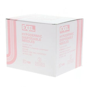 Exel Hypodermic Needle, 18G x 1", Sterile, Regular Wall, Luer Lock/Slip, Pink, 100/Box