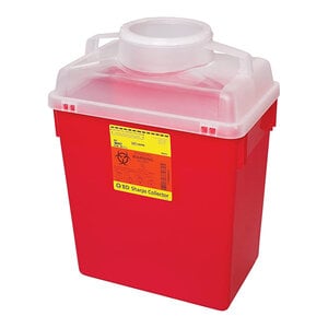 BD Multi-Use Nestable 6-Gallon Sharps Collector, Clear Top with Large Funnel Lid, Red, 12/Case
