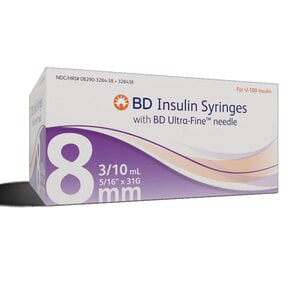BD Insulin Syringe with Needle, 31 Gauge, 3/10 mL, 100 per Box