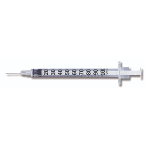BD Insulin Syringe, 1 mL, with Permanent Needle, 28G, Box of 100