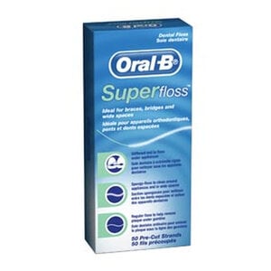Oral-B Superfloss Pre-Cut Dental Floss, Regular, 10/Bag, Case of 100