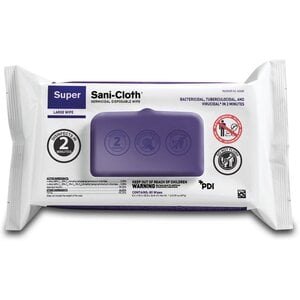 Super Sani-Cloth Germicidal Disposable Wipes, Softpack, 8.2" x 9.8", 80 Wipes per Pack