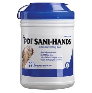 Sani-Hands Instant Hand Sanitizing Wipes, Large Canister, 6" x 7.5", 220 Wipes/Canister, 6 Canisters/Case
