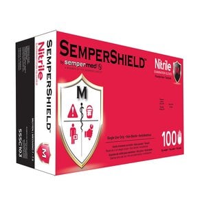 SemperShield Nitrile Exam Gloves, Powder Free, Textured, Medium, Blue, 100/Box