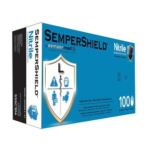 SemperShield Nitrile Exam Gloves, Powder Free, Textured, Large, Blue, 100/Box