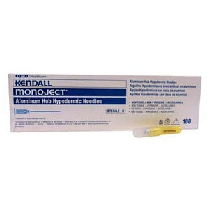 Monoject Standard Hypodermic Needle, 27G x 1-1/4", A-Bevel, Aluminum Luer Lock Hub, Yellow, 100/Box