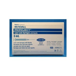 Cardinal Luer Lock Syringe, 3cc with 22GA x 1-1/2" Needle