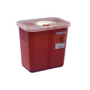 Cardinal Health SharpsStar Sharps Container, 3 Gallon, Red, Hinged Rotor Lid, 13.75 x 6 x 13.75 in, 10/Case