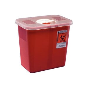 Sharps 2-Gallon Disposal Container with Rotor Lid, Red, 10"H x 7.25"D x 10.5"W