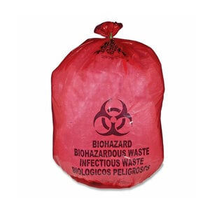 Red Biohazard Bags, 1 Gallon, 10-3/4" x 13-3/4", 1.5 mil, 20 Bags/Roll, 10 Rolls/Box, 200/Box