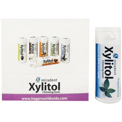 Miradent Xylitol Chewing Gum, Peppermint Flavor, 30 Pieces/Vial, 12 Vials/Box, 630053