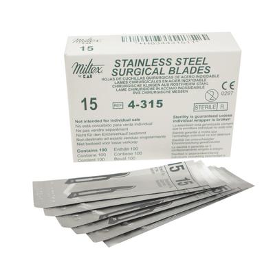 Miltex #15 Stainless Steel Sterile Surgical Scalpel Blades, Individually Wrapped, 100/Box, 4-315