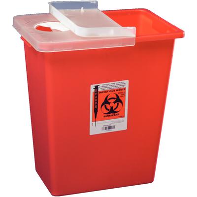SharpSafety Large Volume Sharps Container, 8 Gallon, Red, Hinged Lid with Adjustable Rotor Opening, 8980