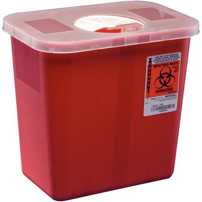 SharpSafety Sharps Container with Rotor Opening Lid, 2 Gallon, Red, Polypropylene, 8970