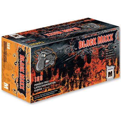 Black Maxx™ Latex Exam Gloves, Powder Free, Non-Sterile, Medium, Black, 100/Box, BMX100M