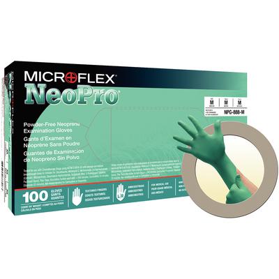 Microflex® NeoPro® Neoprene Exam Gloves, Powder Free, Latex Free, Green, Large, 100/Box, NPG-888L