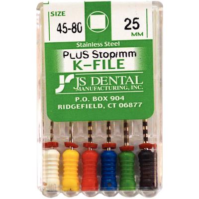 JS Dental K-Files PLUS Stainless Steel Endodontic Hand Files, 25mm, Assorted Sizes 45-80, 6/Box
