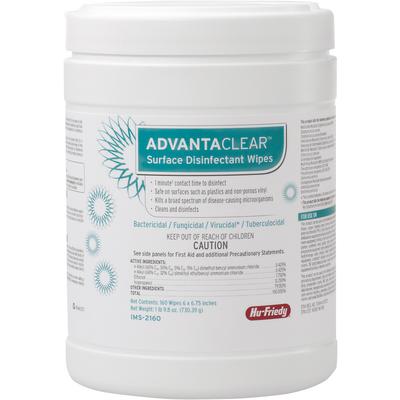 Hu-Friedy AdvantaClear™ Surface Disinfectant Wipes, 6" x 6.75", 160 Wipes/Canister, IMS-2160