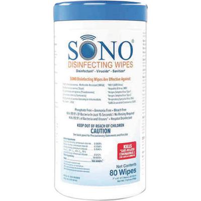 SONO Disinfecting Wipes, 7" x 8", Alcohol & Bleach-Free, 80 Wipes/Canister