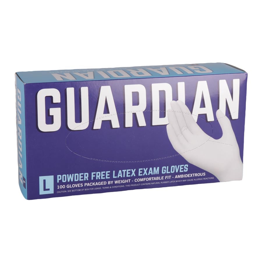 Guardian PF Latex Examination Gloves, Large, Powder-Free, 100/Box