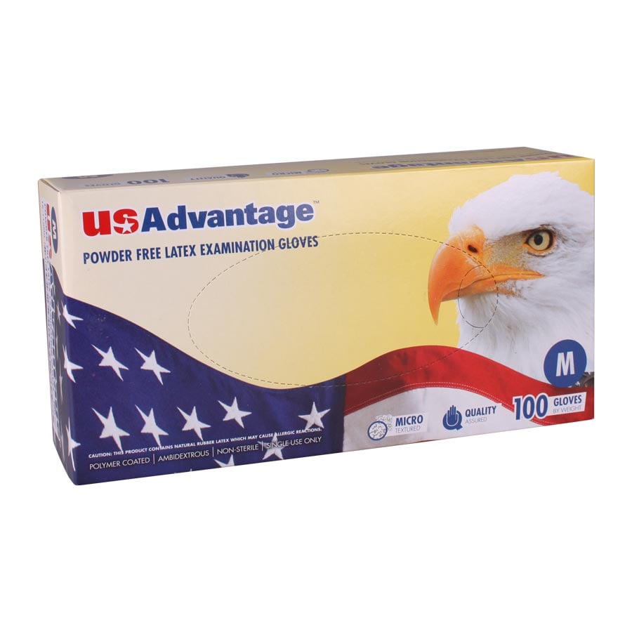 USAdvantage Powder Free Latex Exam Gloves, Large, 100/Box