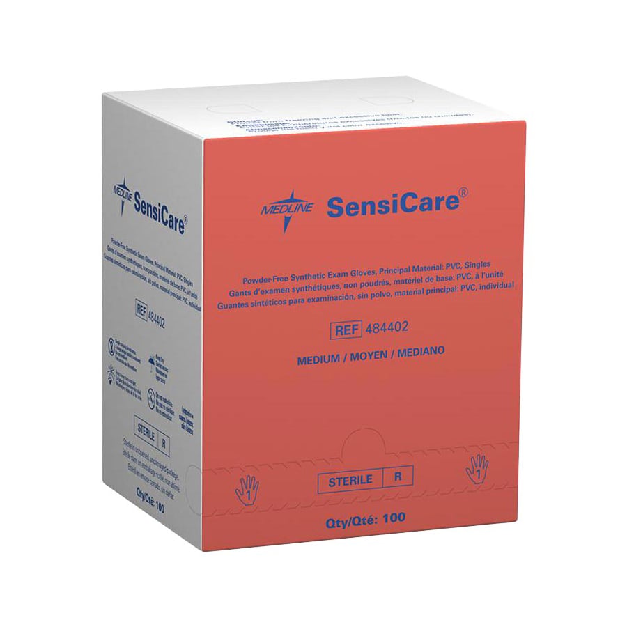 Medline SensiCare Sterile Synthetic Powder-Free Exam Gloves, Large, 200 Pair/Case, 484407
