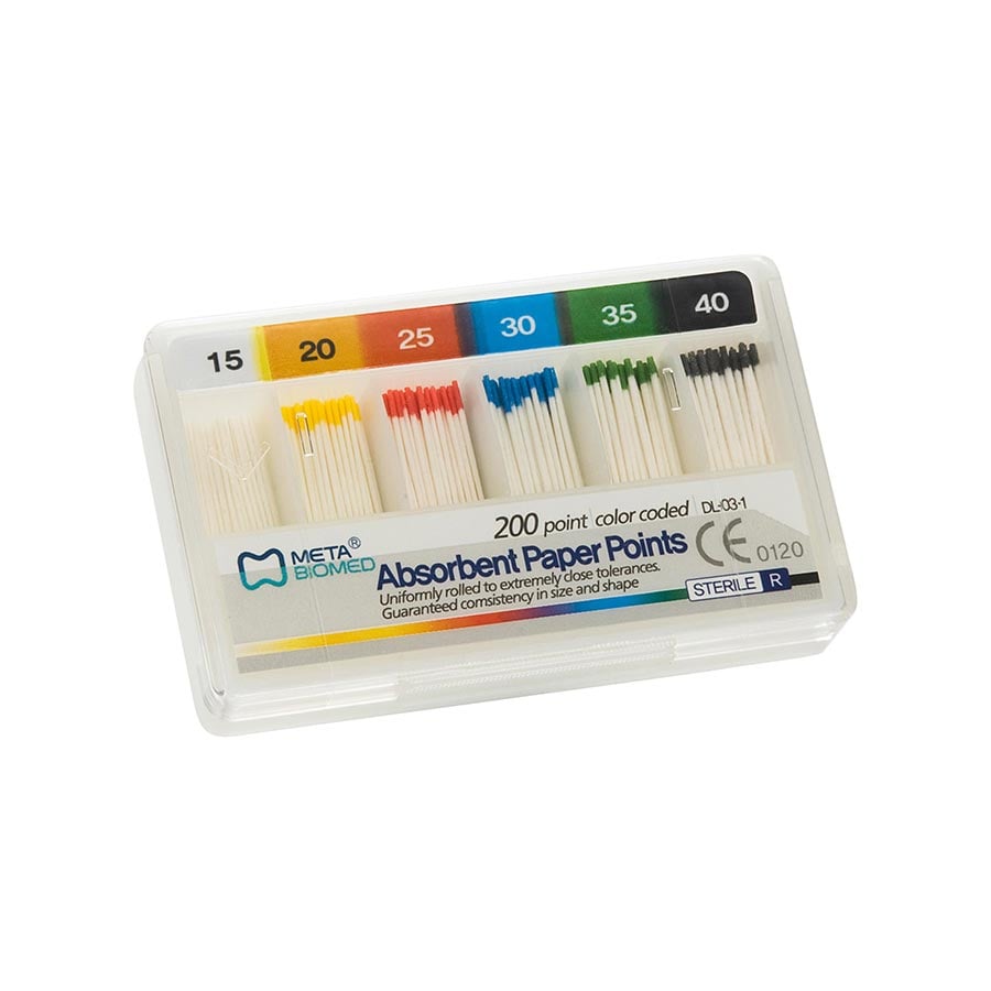 Meta Absorbent Paper Points, Color Coded ISO, Size 30, .02 Taper, Spill Proof, 200/Box