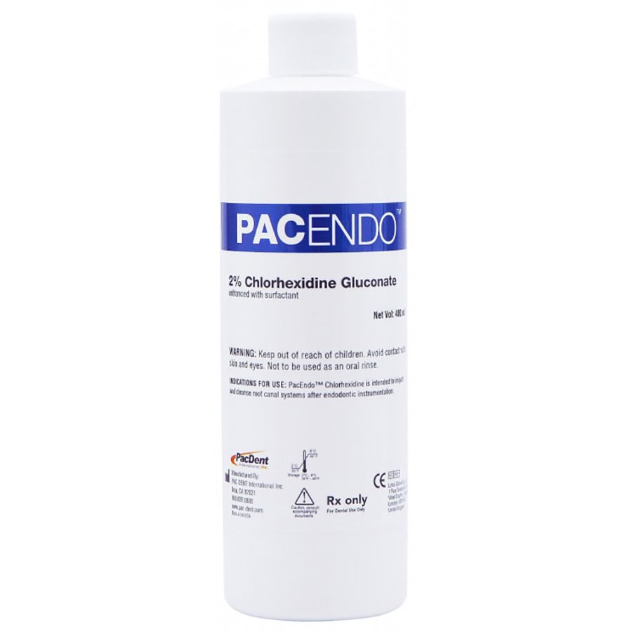 PacEndo 2% Chlorhexidine Gluconate Irrigation Solution Refill Bottle, 480 mL / 16 oz, with Luer-Lock Dispensing Cap, PE-CHXB