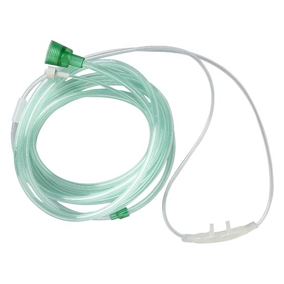 Medline CO2 Sampling Cannula, Adult, Green, 7' O2 / 7' CO2, HCS4568