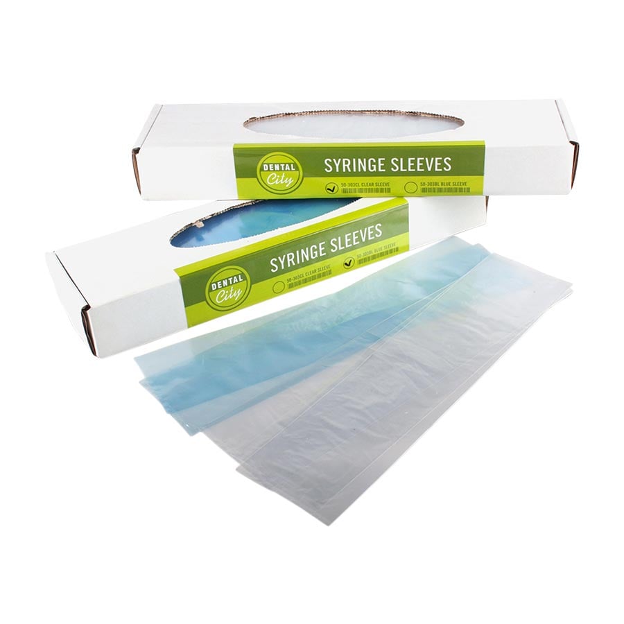 Dental City Syringe Sleeves, 2.5" x 10", Pre-Cut Opening, Clear, 500/Box