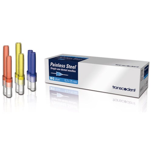 Transcodent Transoject Painless Steel Injection Needles, 27 Gauge Long (35mm), Yellow, 100/Box, FS0006863