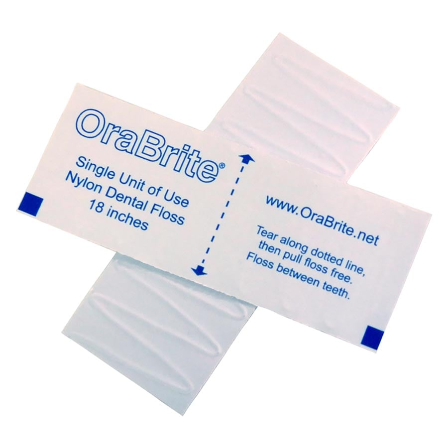 Orabrite Mint PTFE Single-Use Dental Floss, 18", Individually Wrapped Packettes, 1000/Case, ORA3003