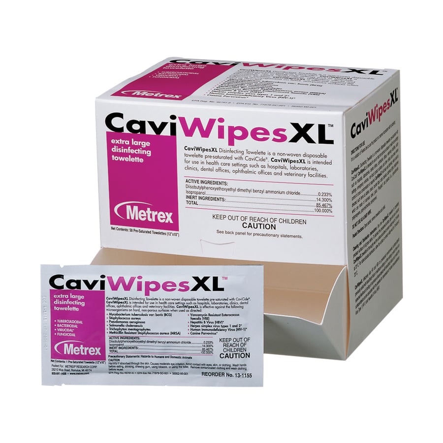 CaviWipesXL™ Surface Disinfectant Towelette Wipes, 9" x 12", Individually Wrapped Singles, 50/Pkg, 13-1155