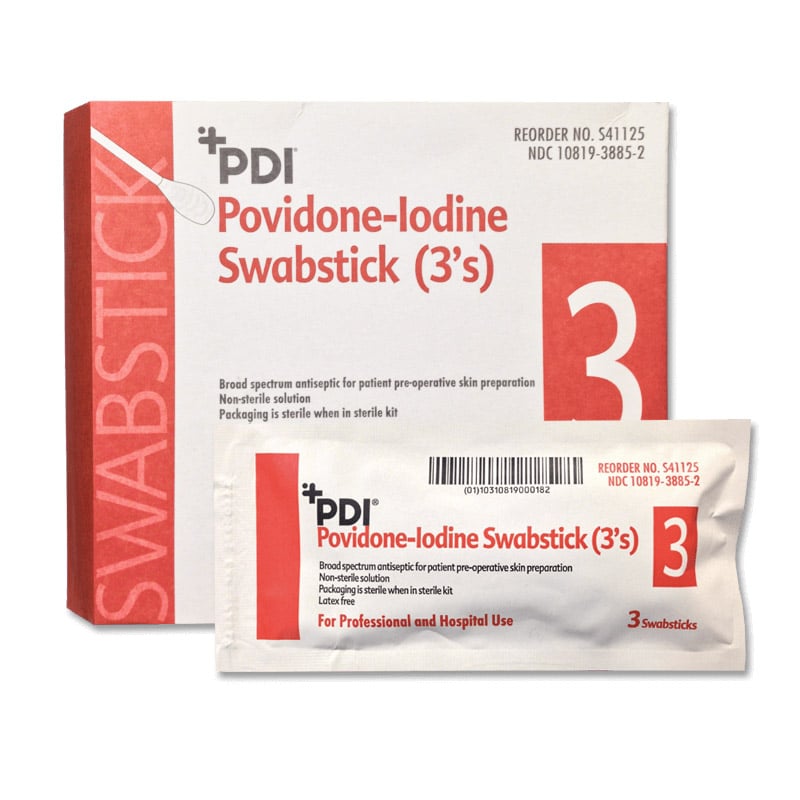 PDI PVP Iodine Swabstick 10%, 4" Length, 3's, 25/Pack, S41125