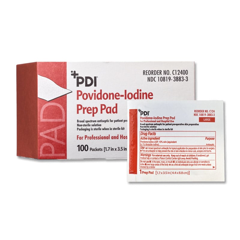 Dynarex Povidone Iodine 10% Prep Pads, Medium, 100/Box, 1108