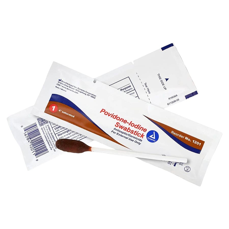 Dynarex Povidone Iodine Swabsticks, 10%, 1's, 50/Box, 1201