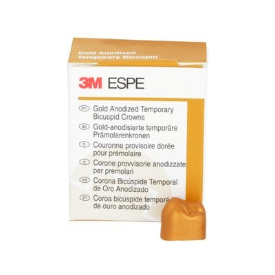 3M Gold Anodized Temporary Bicuspid Crowns, Lower Right Second Bicuspid, Size 5, 5/Box, 940645