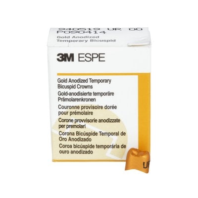 3M Gold Anodized Temporary Bicuspid Crowns, Upper Right First Bicuspid, Size 00, 5/Bx, 940519
