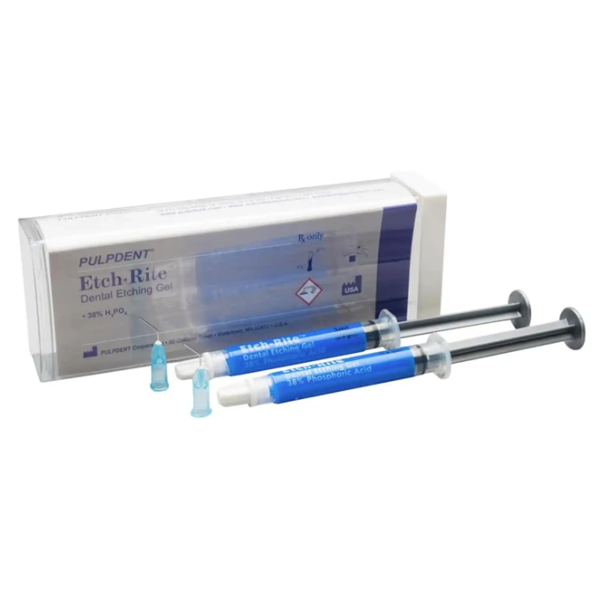 Etch-Rite Dental Etching Gel, 38% Phosphoric Acid, Twin Pack, 2 x 3 mL Syringes with 25 Pre-Bent Applicator Tips, ET-TWIN