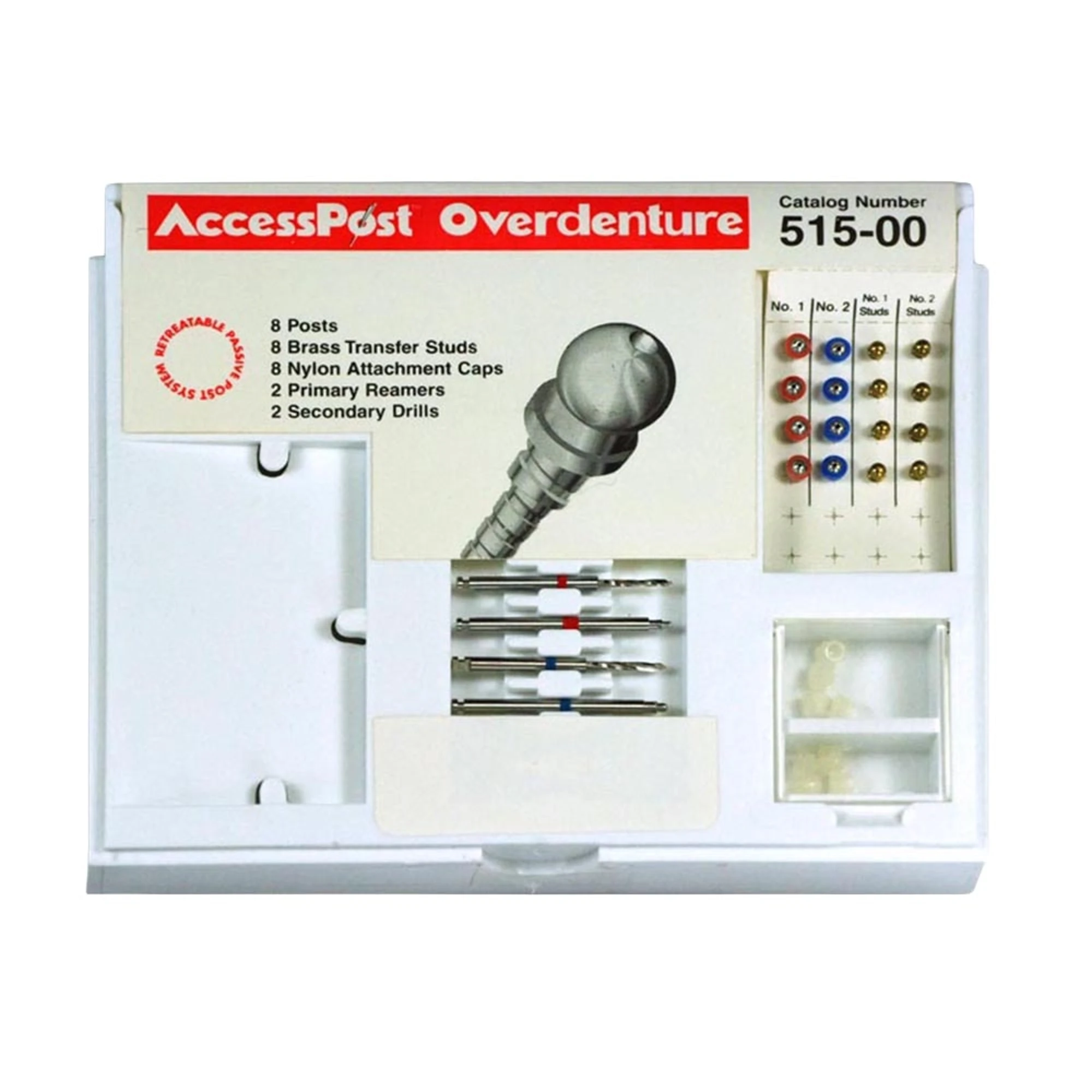 Essential Dental Systems AccessPost Overdenture Indirect Introductory Kit, Stainless Steel, Sizes 1 & 2, Red/Blue, 8 Posts/Kit