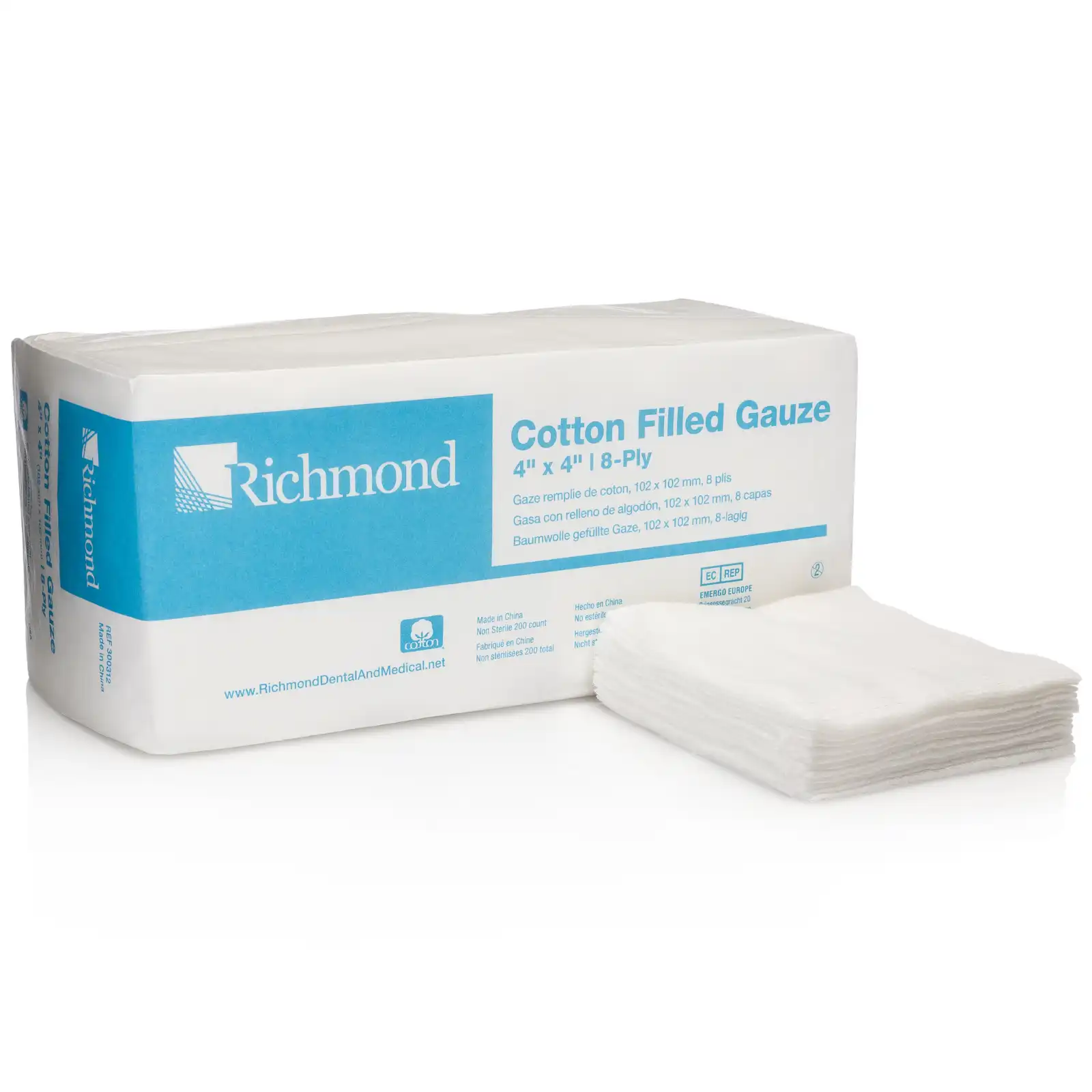 SteriPocket Cotton-Filled Sterile Gauze Sponges, 2" x 2", 4-Ply, 2/Pack, 300 Packs/Box, 300408