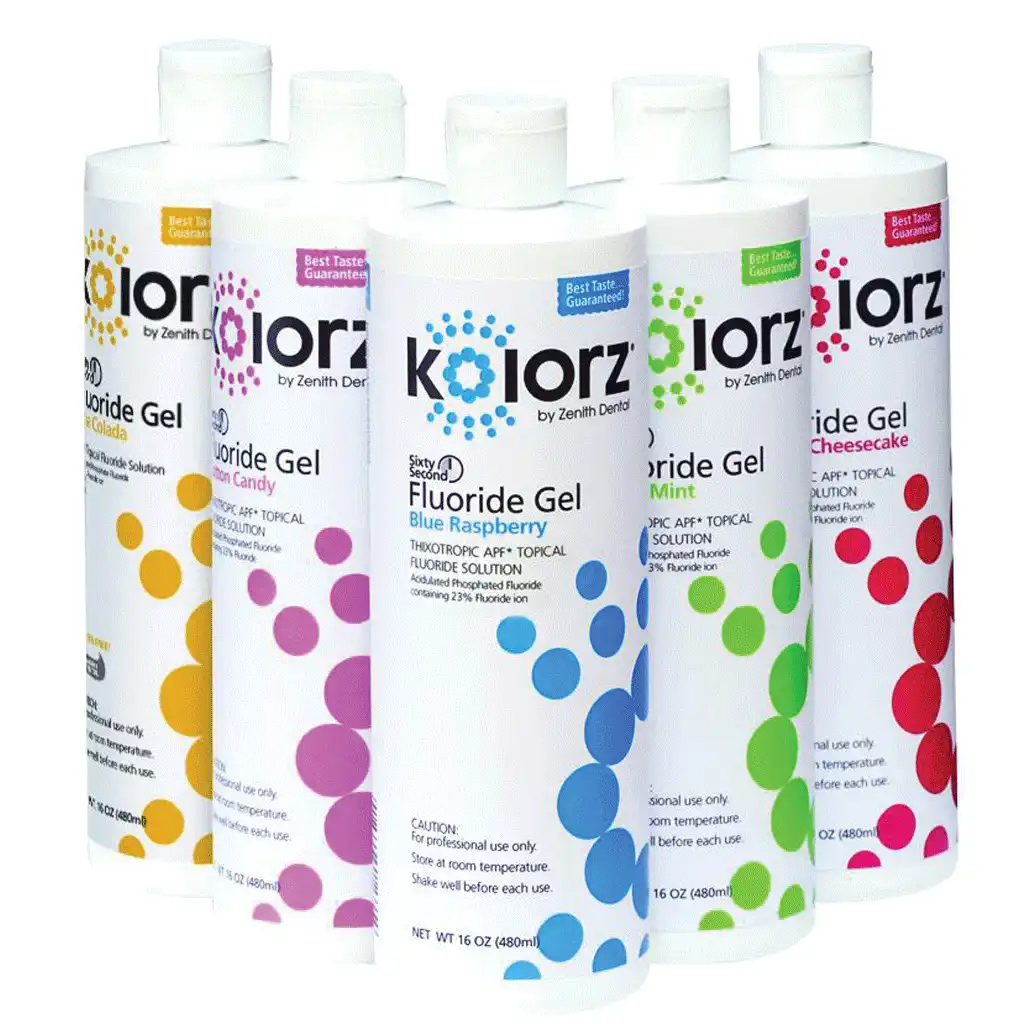 Kolorz Sixty-Second Fluoride Gel, Cotton Candy, 1.23% APF, Thixotropic, 16 oz Bottle, 777303