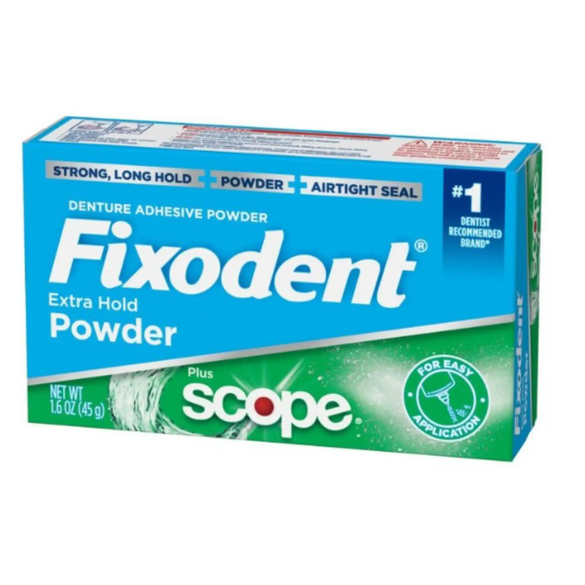 Fixodent Extra Hold Powder Plus Scope Denture Adhesive, 1.6 oz, 24/Case, 80362566
