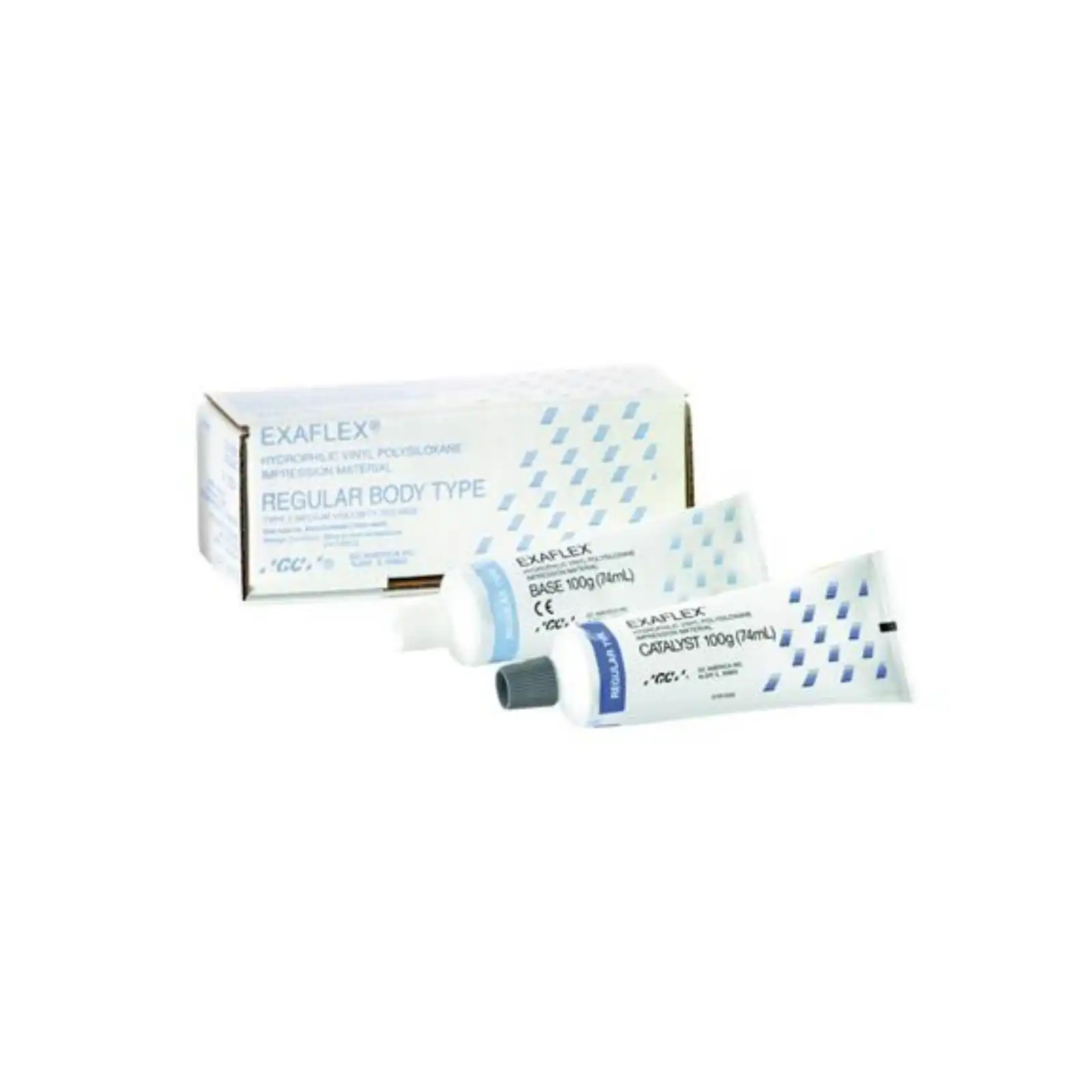 GC America Exaflex Regular Body Hydrophilic VPS Impression Material, Blue, Clinic Package, 20 Base + 20 Catalyst Tubes (74 mL each), 138020