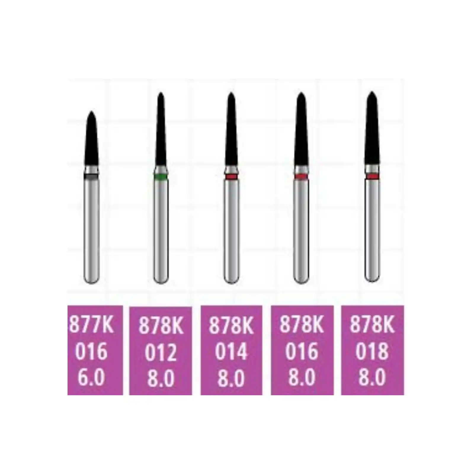 Alpen x1 Sterile Single-Use Diamond Bur, FG, #878K-018, Curettage/Pointed Taper, 1.8 mm, Super Coarse, Black, 25/Pk, X878KSC018