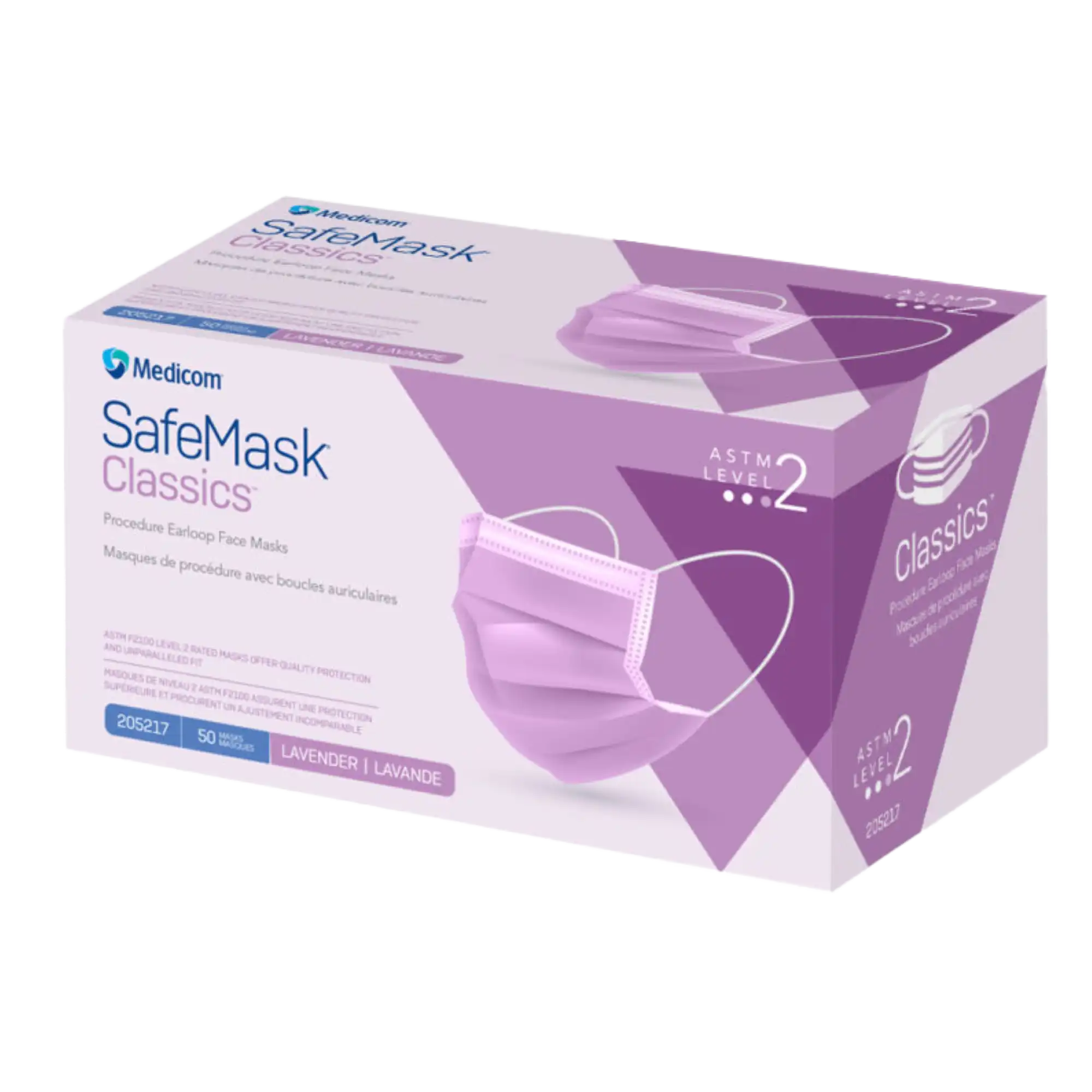 SafeMask Classics Procedure Earloop Face Mask, ASTM Level 2, Lavender, 50/Box, 205217