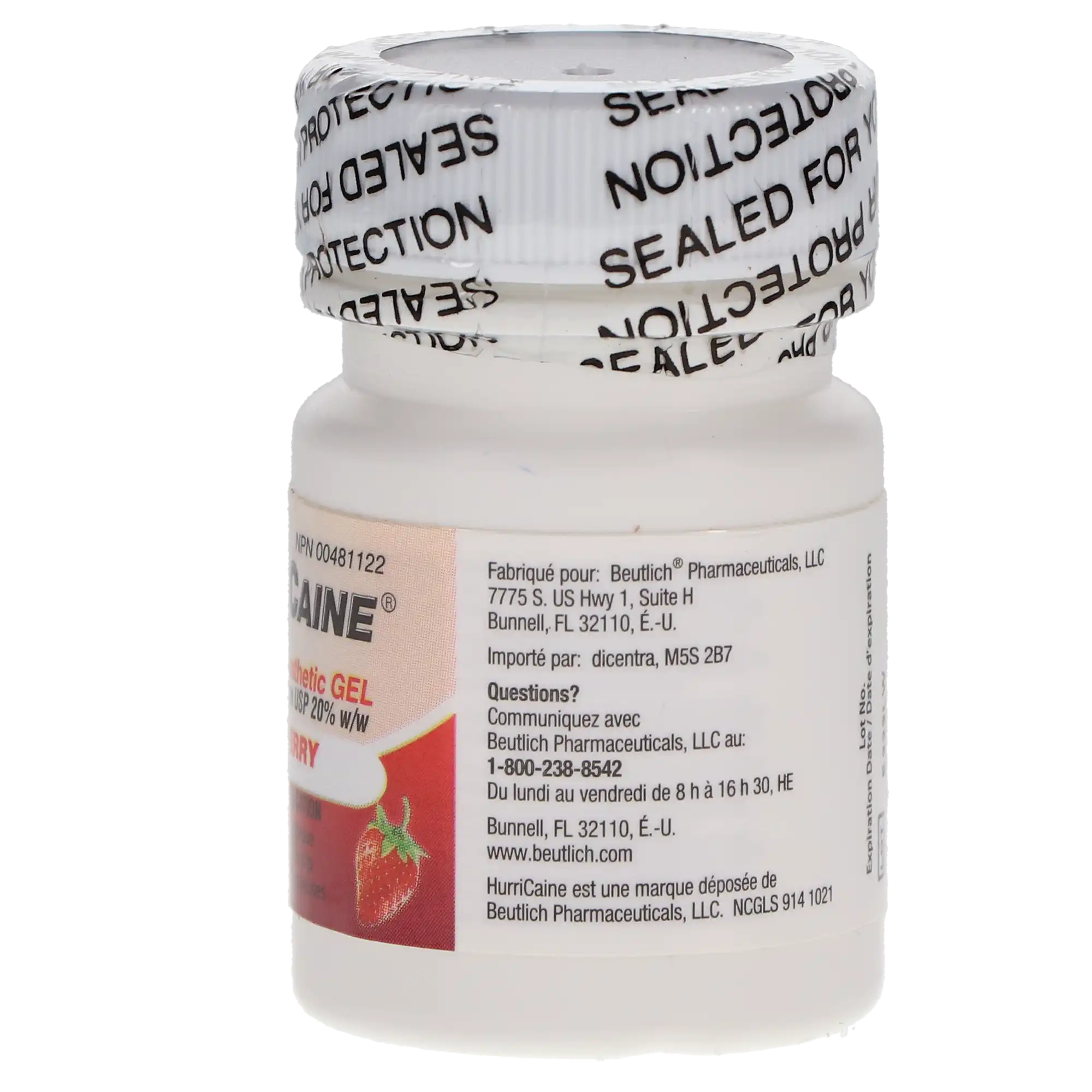 HurriCaine Topical Anesthetic Gel, 20% Benzocaine, Strawberry, 1 oz Jar, 0283-1016-31