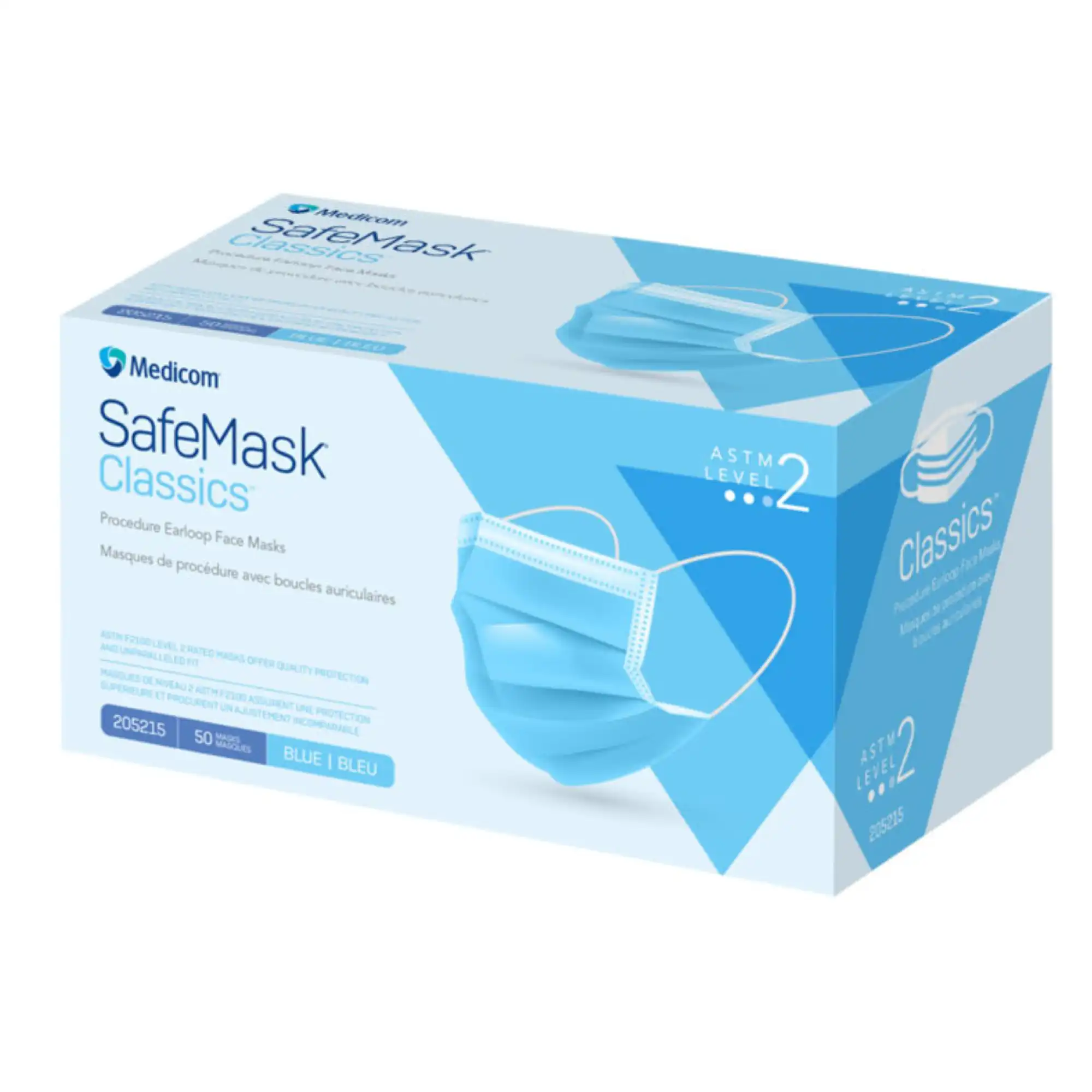 SafeMask® Classics™ Procedure Face Mask, ASTM Level 2, Ear Loop, Blue, 50/Box, 205215